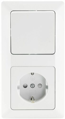 MILOS Set Steckdose+W-Schalter+Rahmen 250V~/ 16A, Klemmanschluss, Matt-wei�