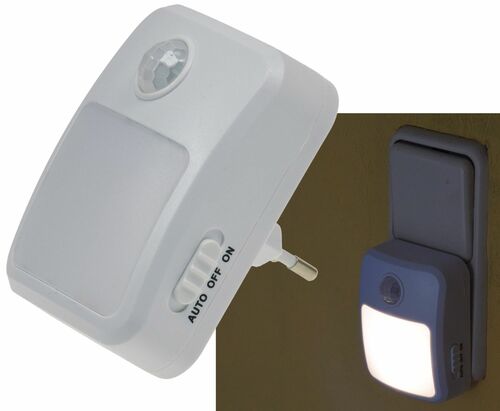 LED Nachtlicht mit Bewegungsmelder 230V, 6 wei�e LEDs, On/Off/Auto