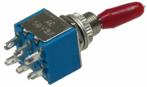 Miniatur Kippschalter 2x EIN/EIN 12V/3A, L�t�sen, 6-Pin, Gewinde  6mm