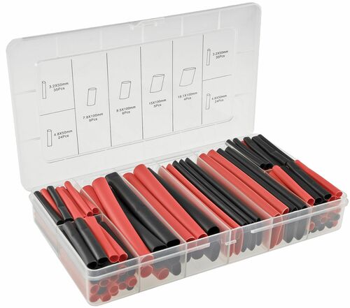 Schrumpfschlauch-Sortiment, 142-teilig Plastikbox, klebend, Ratio 3:1, schw+rot