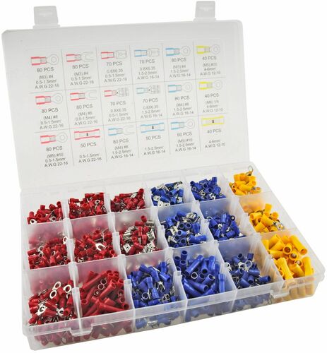 Kabelschuh-Sortiment 1200-teilig in Transportbox, 3 Farben