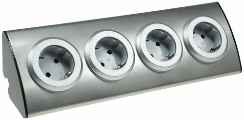 4-fach Steckdosenblock Edelstahl 90- f�r Eck- &  Aufbaumontage