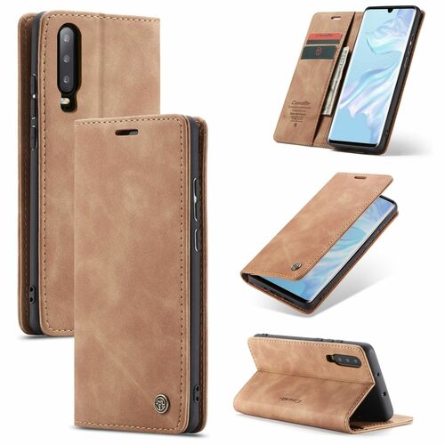 Handy H�lle Schutz Tasche f�r Huawei P30 Cover Wallet Etui Braun