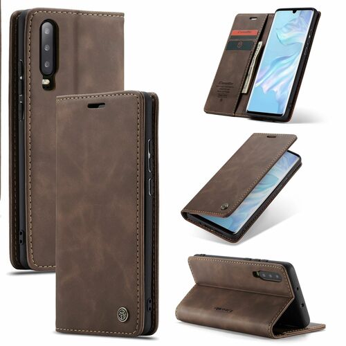 Handy H�lle Schutz Tasche f�r Huawei P30 Cover Wallet Etui Braun