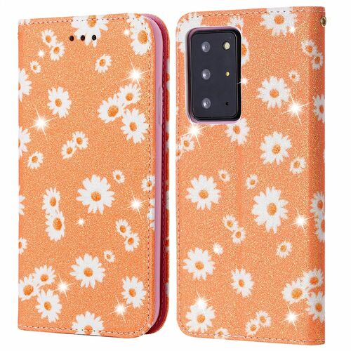 Samsung Galaxy Note 20 Ultra Tasche Handy H�lle Schutz Cover mit Kartenfach Glitzer Orange
