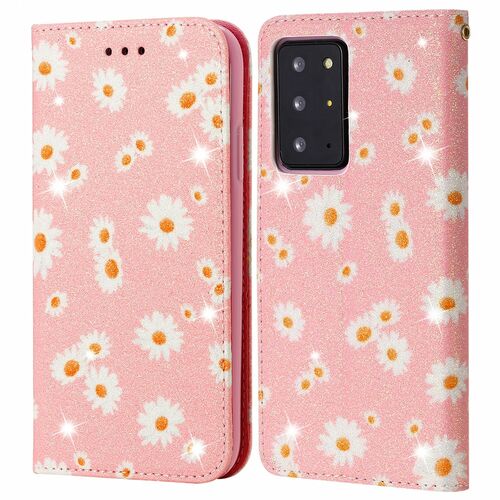Samsung Galaxy Note 20 Ultra Tasche Handy H�lle Schutz Cover mit Kartenfach Glitzer Rosa