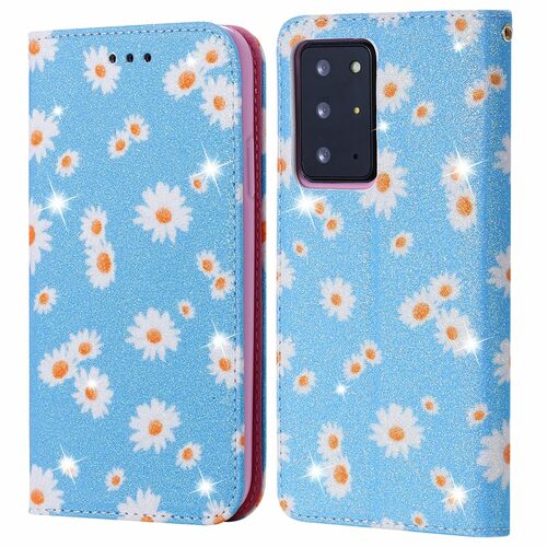 Samsung Galaxy Note 20 Ultra Tasche Handy H�lle Schutz Cover mit Kartenfach Glitzer Blau