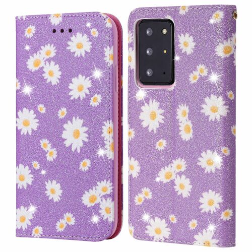 Samsung Galaxy Note 20 Ultra Tasche Handy H�lle Schutz Cover mit Kartenfach Glitzer Violett