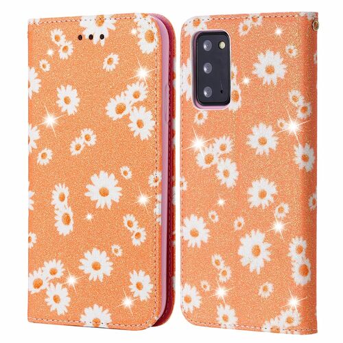 Samsung Galaxy Note 20 Tasche Handy H�lle Schutz Cover mit Kartenfach Glitzer Orange