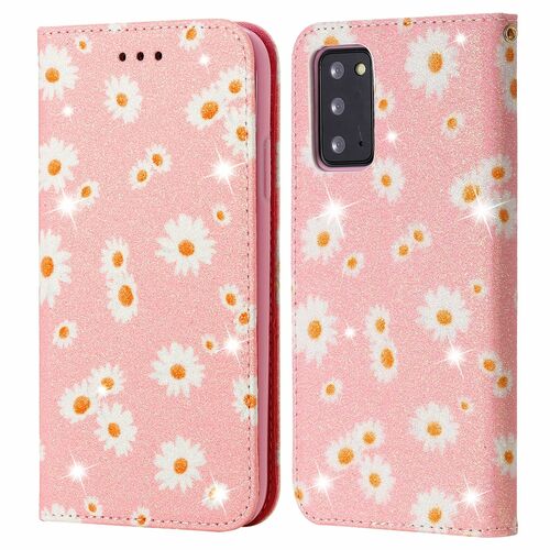 Samsung Galaxy Note 20 Tasche Handy H�lle Schutz Cover mit Kartenfach Glitzer Rosa