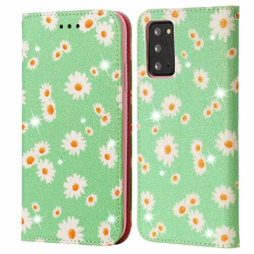 Samsung Galaxy Note 20 Tasche Handy H�lle Schutz Cover mit Kartenfach Glitzer Gr�n
