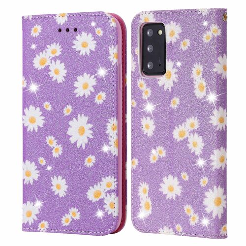 Samsung Galaxy Note 20 Tasche Handy H�lle Schutz Cover mit Kartenfach Glitzer Violett