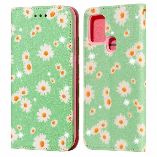 Samsung Galaxy A21s Tasche Handy H�lle Schutz Cover mit Kartenfach Glitzer Gr�n
