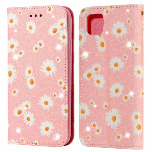 Huawei Y5p Tasche Handy H�lle Schutz Cover mit Kartenfach Glitzer Rosa