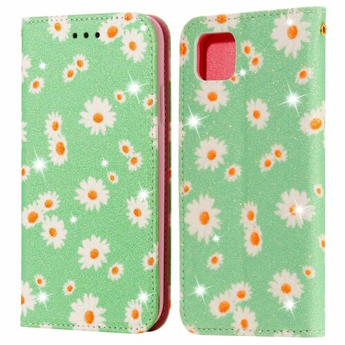 Huawei Y5p Tasche Handy H�lle Schutz Cover mit Kartenfach Glitzer Gr�n