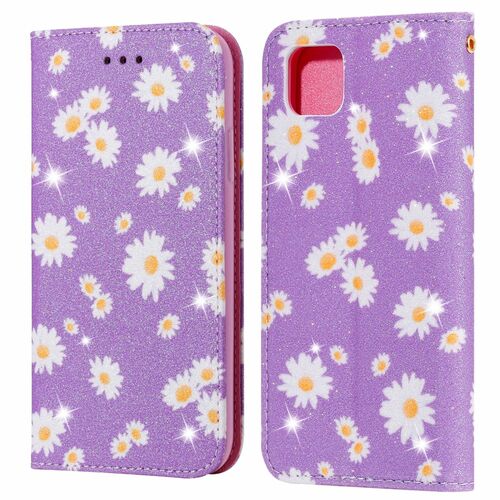 Huawei Y5p Tasche Handy H�lle Schutz Cover mit Kartenfach Glitzer Violett