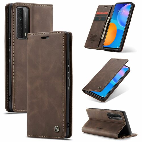 Handy H�lle Schutz Tasche f�r Huawei P smart 2021 Cover Wallet Etui Braun