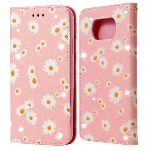 Xiaomi Poco X3 Tasche Handy H�lle Schutz Cover mit Kartenfach Glitzer Rosa