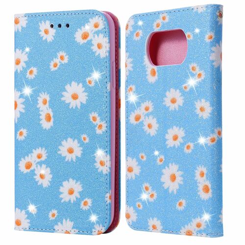 Xiaomi Poco X3 Tasche Handy H�lle Schutz Cover mit Kartenfach Glitzer Blau