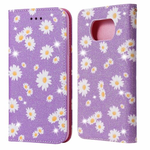 Xiaomi Poco X3 Tasche Handy H�lle Schutz Cover mit Kartenfach Glitzer Violett