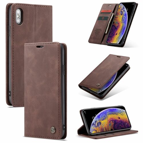 Handy H�lle Schutz Tasche f�r Apple iPhone X / XS Cover Wallet Etui Braun