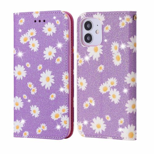 Apple iPhone 12 mini Tasche Handy H�lle Schutz Cover mit Kartenfach Glitzer Violett