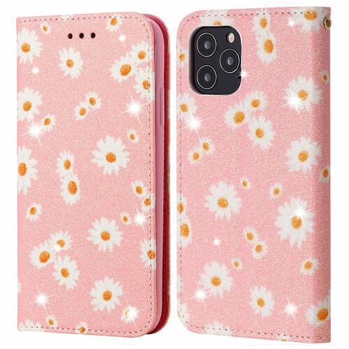 Apple iPhone 12 / 12 Pro Tasche Handy H�lle Schutz Cover mit Kartenfach Glitzer Rosa