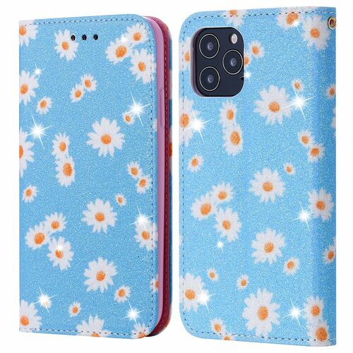 Apple iPhone 12 / 12 Pro Tasche Handy H�lle Schutz Cover mit Kartenfach Glitzer Blau