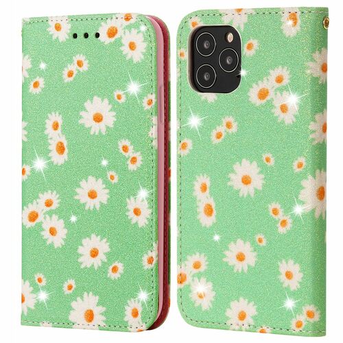 Apple iPhone 12 / 12 Pro Tasche Handy H�lle Schutz Cover mit Kartenfach Glitzer Gr�n