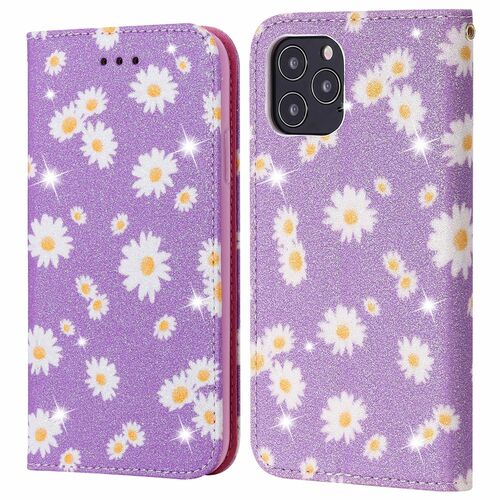 Apple iPhone 12 / 12 Pro Tasche Handy H�lle Schutz Cover mit Kartenfach Glitzer Violett