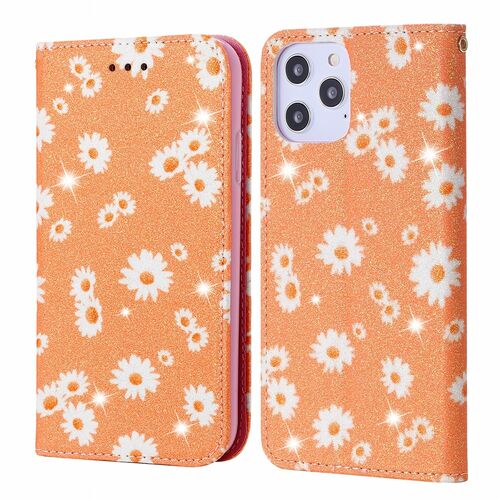 Apple iPhone 12 Pro Max Tasche Handy H�lle Schutz Cover mit Kartenfach Glitzer Orange