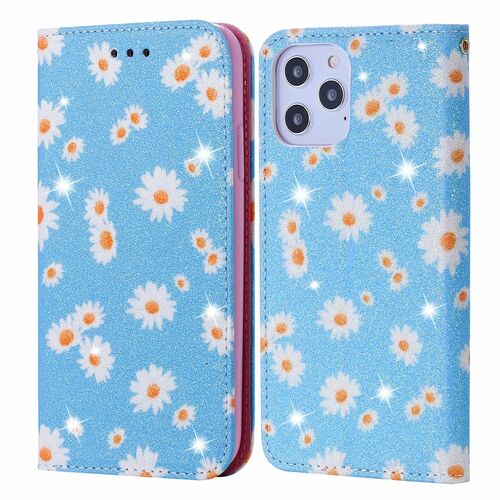 Apple iPhone 12 Pro Max Tasche Handy H�lle Schutz Cover mit Kartenfach Glitzer Blau