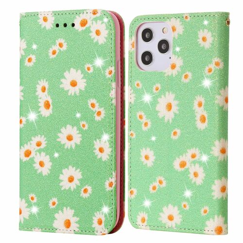 Apple iPhone 12 Pro Max Tasche Handy H�lle Schutz Cover mit Kartenfach Glitzer Gr�n