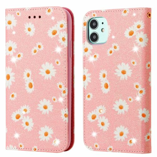 Apple iPhone 11 Tasche Handy H�lle Schutz Cover mit Kartenfach Glitzer Rosa