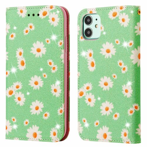Apple iPhone 11 Tasche Handy H�lle Schutz Cover mit Kartenfach Glitzer Gr�n