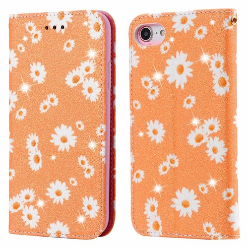 Apple iPhone 7 / 8 / SE 2020 Tasche Handy H�lle Schutz Cover mit Kartenfach Glitzer Orange