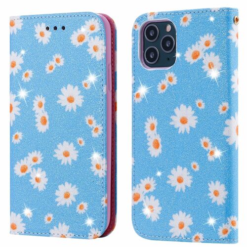 Apple iPhone 11 Pro Max Tasche Handy H�lle Schutz Cover mit Kartenfach Glitzer Blau