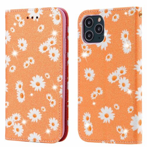 Apple iPhone 11 Pro Tasche Handy H�lle Schutz Cover mit Kartenfach Glitzer Orange