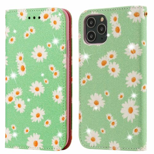 Apple iPhone 11 Pro Tasche Handy H�lle Schutz Cover mit Kartenfach Glitzer Gr�n