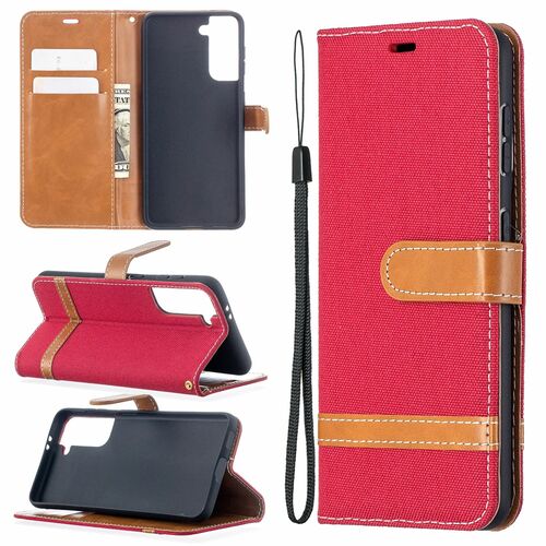 Samsung Galaxy S21 Handy H�lle Schutz-Tasche Case Cover Kartenfach Etuis Rot