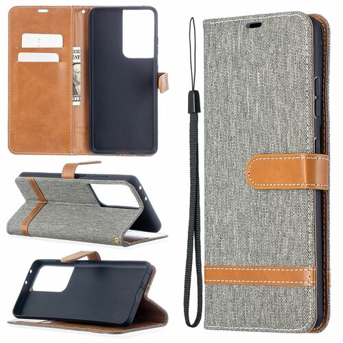 Samsung Galaxy S21 Ultra Handy H�lle Schutz-Tasche Case Cover Kartenfach Etuis Grau