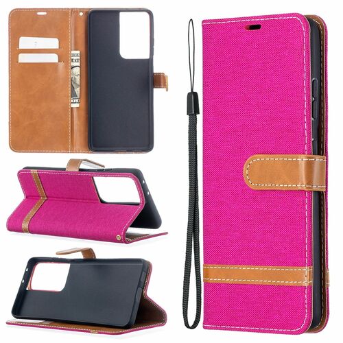 Samsung Galaxy S21 Ultra Handy H�lle Schutz-Tasche Case Cover Kartenfach Etuis Pink