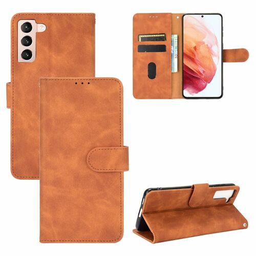 Samsung Galaxy S21 Tasche Handy H�lle Schutz-Cover Flip-Case mit Kartenfach Braun