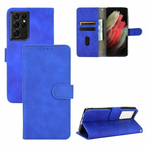 Samsung Galaxy S21 Ultra Tasche Handy H�lle Schutz-Cover Flip-Case mit Kartenfach Blau