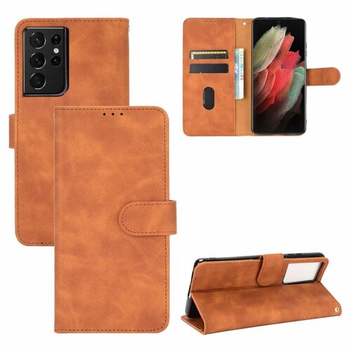 Samsung Galaxy S21 Ultra Tasche Handy H�lle Schutz-Cover Flip-Case mit Kartenfach Braun