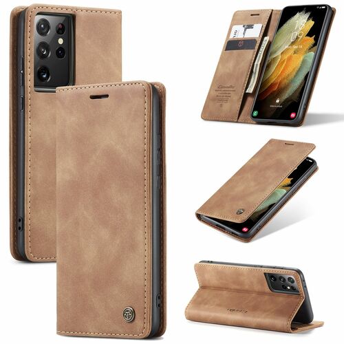 Handy H�lle Schutz Tasche f�r Samsung Galaxy S21 Ultra Cover Wallet Etui Braun