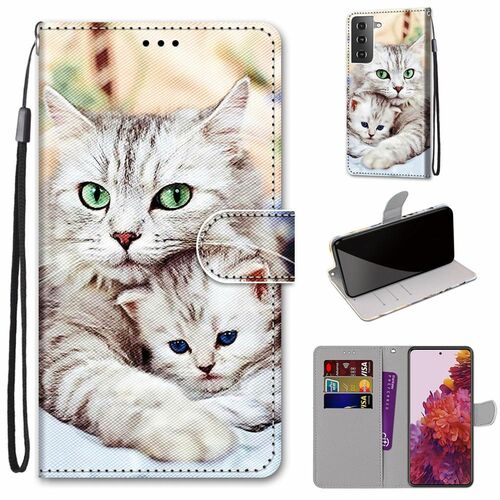Samsung Galaxy S21 Tasche Handy H�lle Schutz-Cover Flip-Case mit Kartenfach Katzen