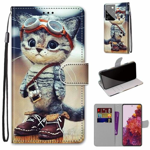 Samsung Galaxy S21 Ultra Tasche Handy H�lle Schutz-Cover Flip-Case mit Kartenfach Katze