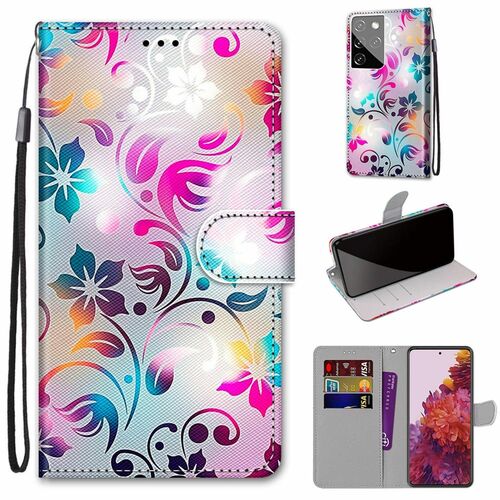 Samsung Galaxy S21 Ultra Tasche Handy H�lle Schutz-Cover Flip-Case mit Kartenfach Blumen