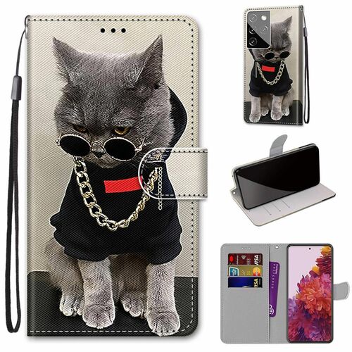 Samsung Galaxy S21 Ultra Tasche Handy H�lle Schutz-Cover Flip-Case mit Kartenfach Katze